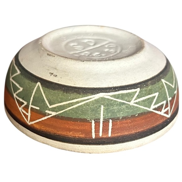 Vintage Souix Pottery Trinket Dish With Lid Southwestern Vermillion Geometric - Picture 5 of 9